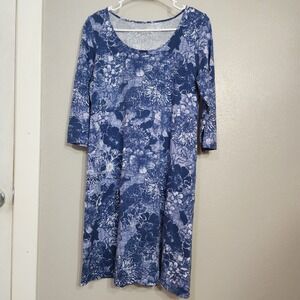 Pure Jill Dress With Pockets Women's Size Small Floral Printed A-Line Knit Blue